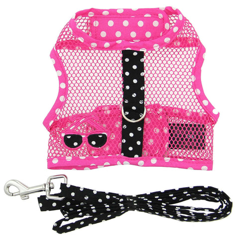 Cool Mesh Dog Harness Under the Sea Collection - Sunglasses Pink and Black Polka Dot