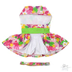 Pink Hawaiian Floral Dog Harness Dress with Matching Leash