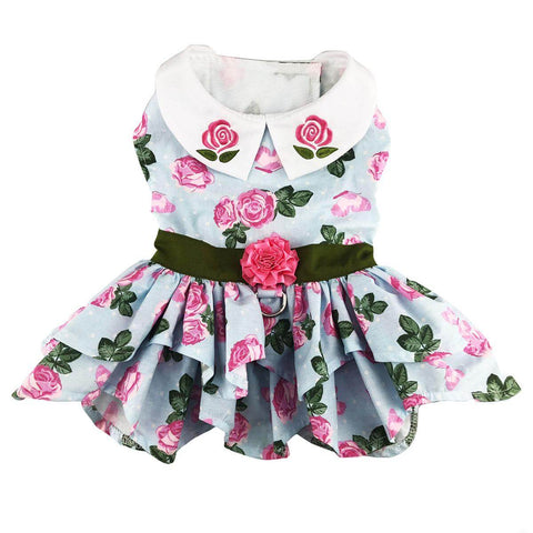 Dog Dress - Pink Rose with Matching Leash